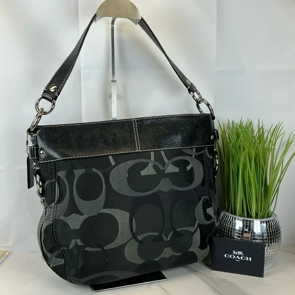 5GUL Coach Zoe Y2K Hobo Black Silver Optic Signature Hand‎ Shoulder Bag